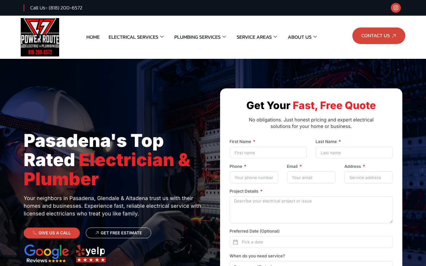 Power Route Electric & Plumbing website